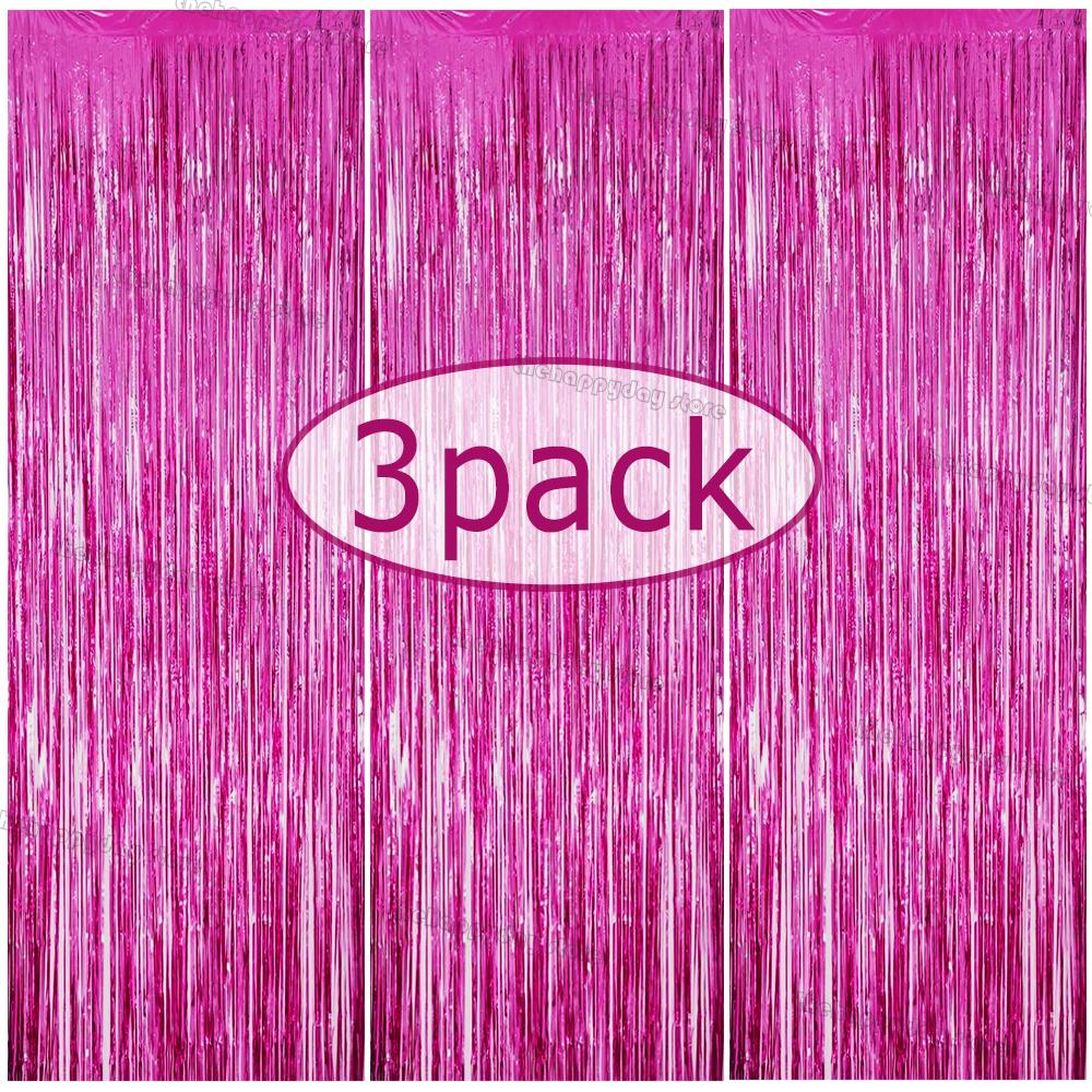 3Pack Valentines Day Party Backdrop Decorative Curtains Bachelorette Party Backdrop Metallic Foil Tinsel Fringe Curtain Christma