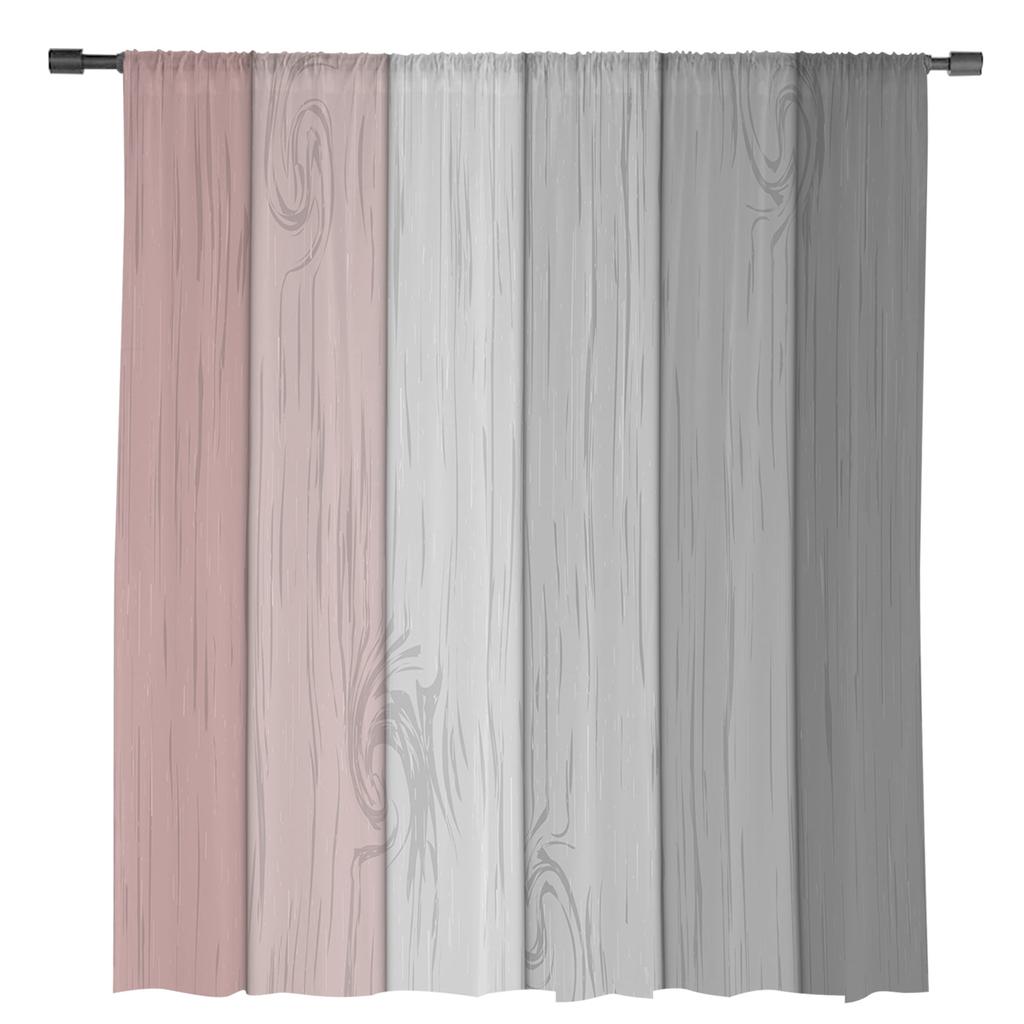 Vintage Pink Grey Gradual Wood Grain Sheer Curtains for Living Room Decoration Window Curtains Kitchen Tulle Voile Curtains