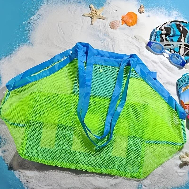 Large Capacity Foldable Beach Travel Bag, Mesh Quick Drain Sand Proof, Lightweight Multipurpose Storage for Camping