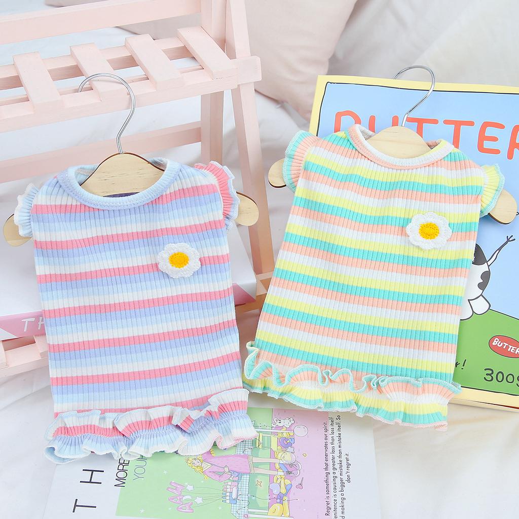 2023 New Pet Clothes Spring and Summer Wholesale Dog Skirt Dog Clothes New Clothing Striped Flower Vest