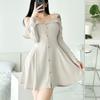 New Arrivals Open Run Women Off Shoulder Flare Mini Dress With Buttons
