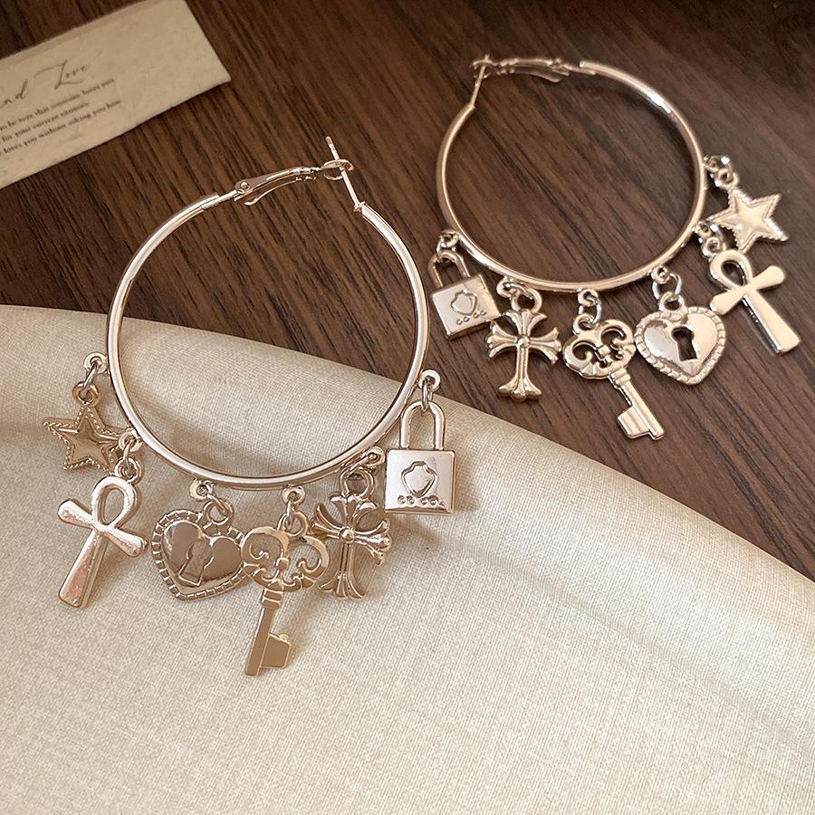 

Silver Needle Metal Love Cross Key Star Earrings Stylish Simple Earrings Light Luxury Premium Earrings
