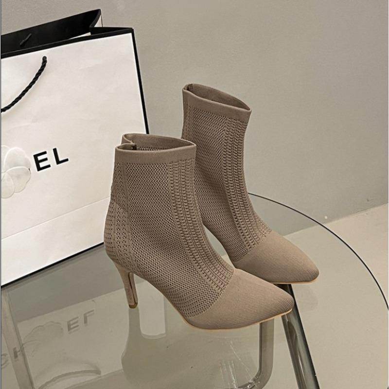 Fashion Creative Design Luxury Women Socks Shoes Brand Stretch Fabric Pointed High Heel Boots Comfortable Socks Shoes Integrated Shoes