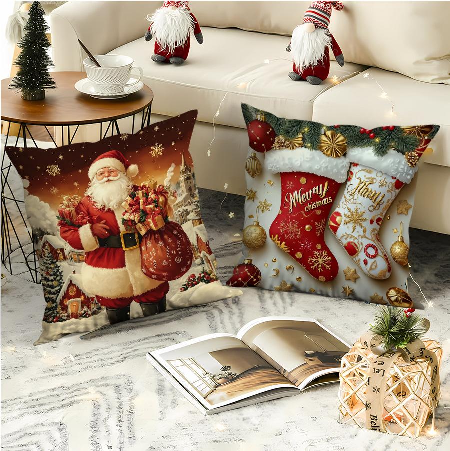 New Cartoon Creative Christmas Polyester Printed Pillowcase Christmas Holiday Outdoor Scene Decoration Atmosphere