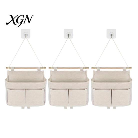 Waterproof Wall Mounted Storage Hanging Bag with 3 Pockets, Cotton And Linen Closet Pouch, Over The Door Organizer for Bedroom Bathroom Daily