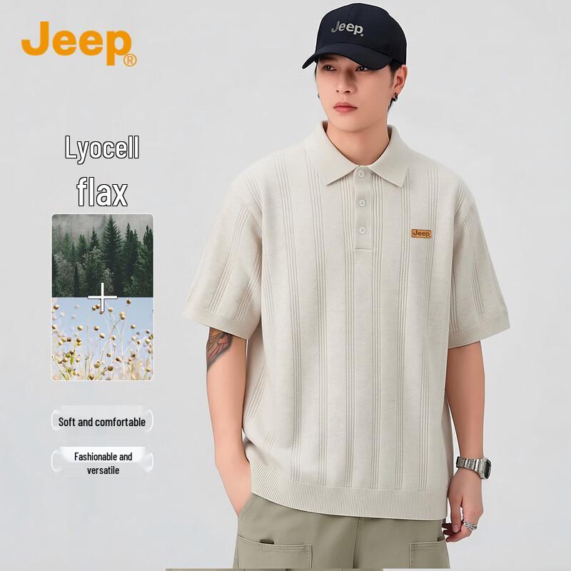 JEEP Men s Tencel Linen Blend Short Sleeve Polo Shirt L