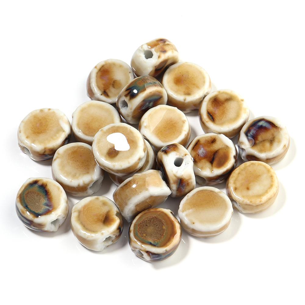 10pcs/lot 12mm Colorful Floral Glaze Ceramic Beads Flat Round Loose Beads for DIY Jewelry Making Bracelet Necklace Accessories
