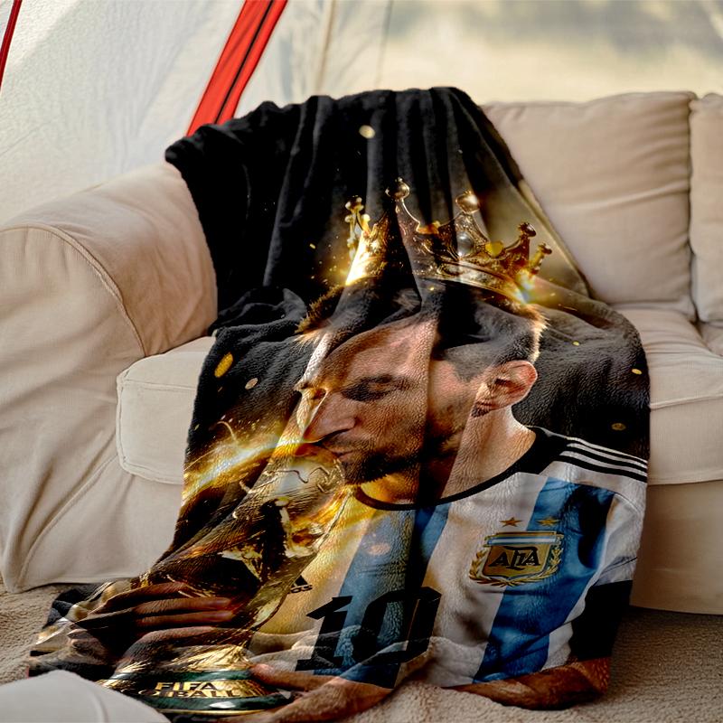 1pc Easy-Care Football Star Messi Blanket, Perfect for Couch, Bed, Home, Travel & More, Warm & Durable Printed Blanket