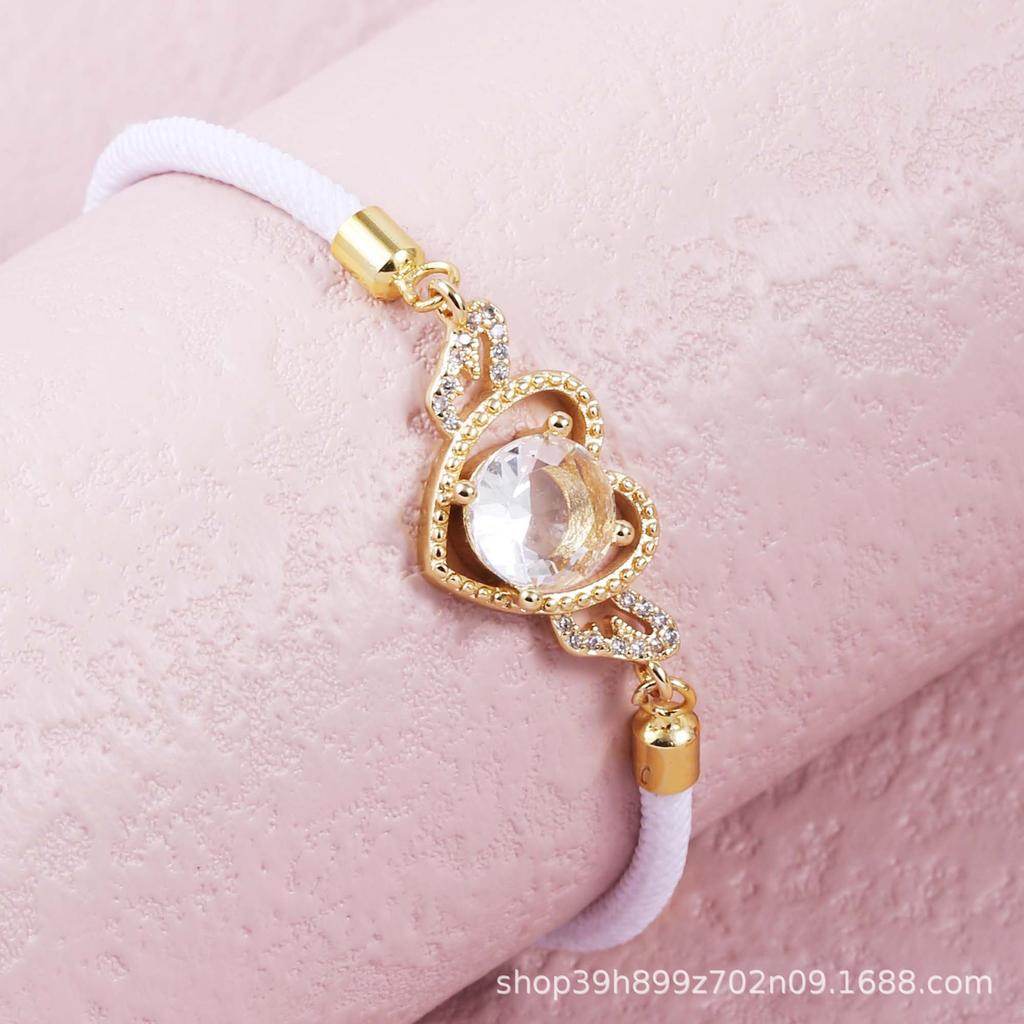 Inlaid Colorful Zircon Heart-Shaped Gold-Plated Bracelet