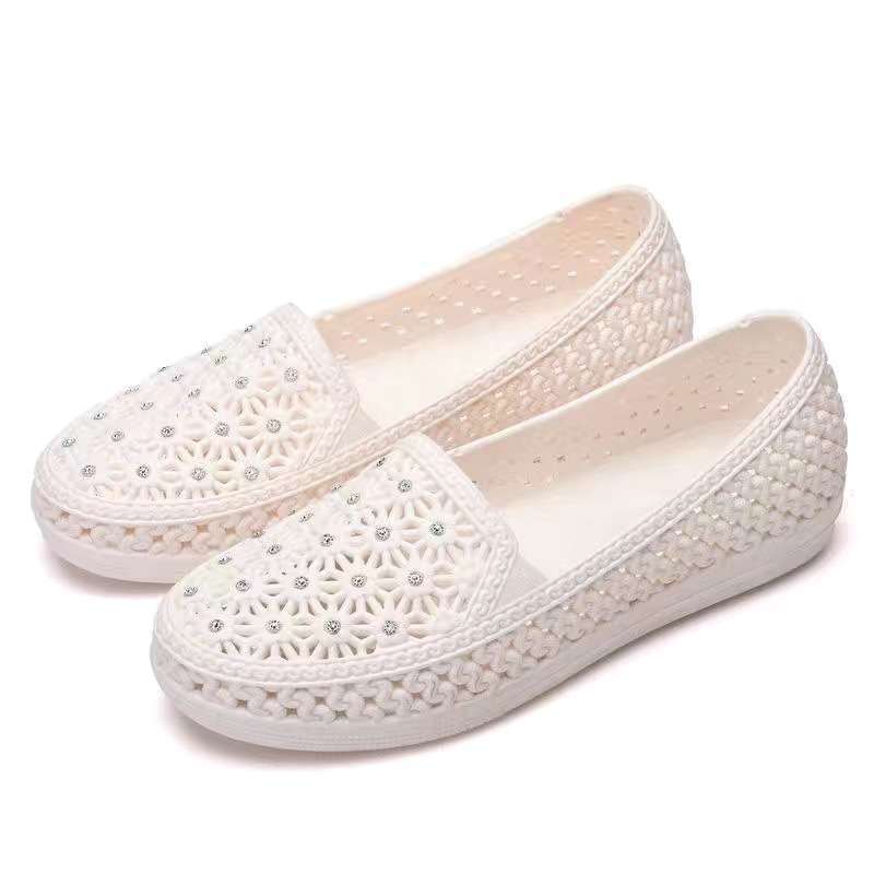 

Женские сандалии летние полые туфли с отверстиями на мыске маленькие белые туфли нескользящие туфли для мамы туфли для среднего и пожилого возраста 36