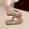 Metal buckle set of toe slippers flip-flops women's 2025 summer new niche flat-bottomed toe sandals soft-soled beach sandals