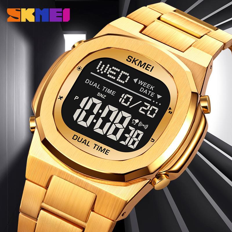 SKMEI Men's Digital Sports Watch, Steel Band Waterproof Multifunction Casual Wristwatch