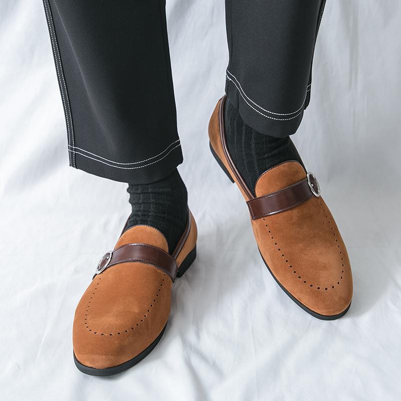 Trendy New Monk Strap Loafers New Men's Pointed Suede Leather Shoes Male Designer Formal Wedding Dress Homecoming Footwear