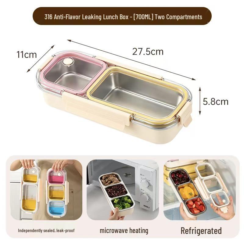 316 Stainless Steel Leak-Proof Bento Box with Three Compartments for Freshness and Fat Reduction