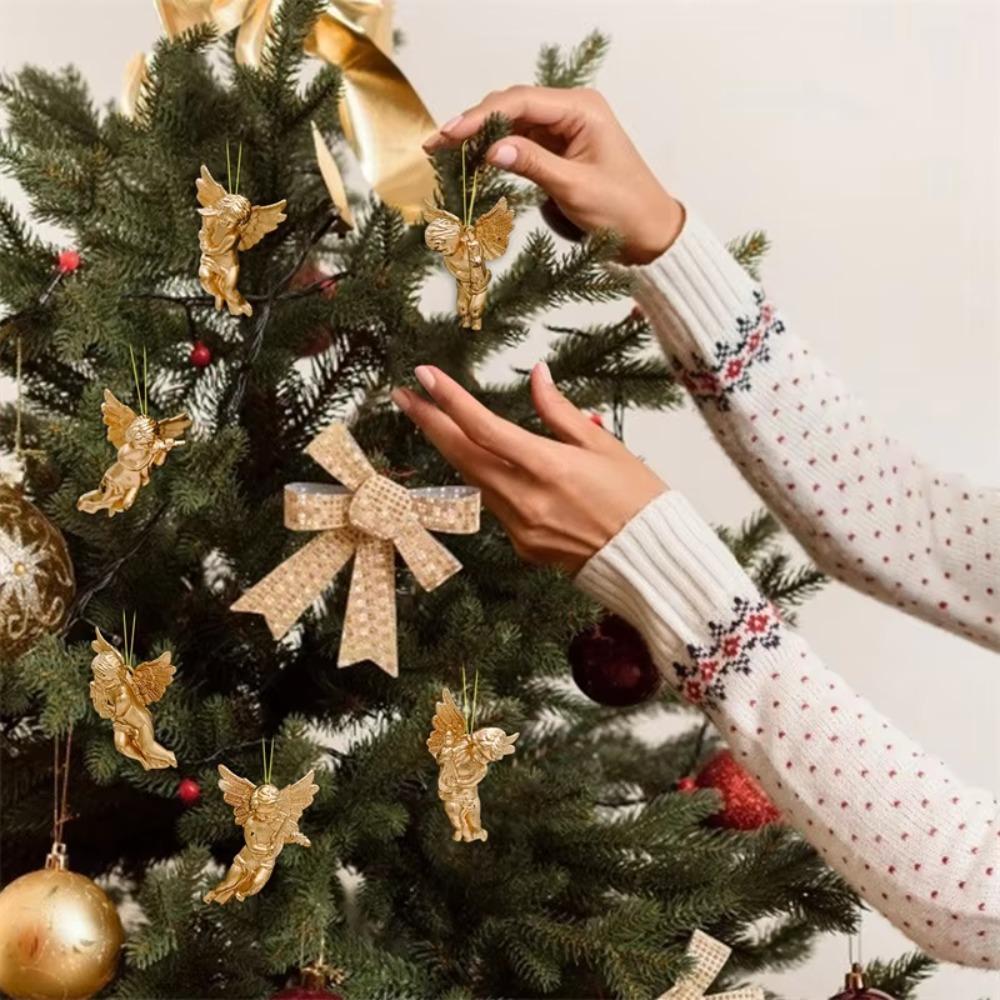6pcs Electroplated Christmas Tree Hanging Ornaments Gold/Silver Christmas Angels Figurine New Year