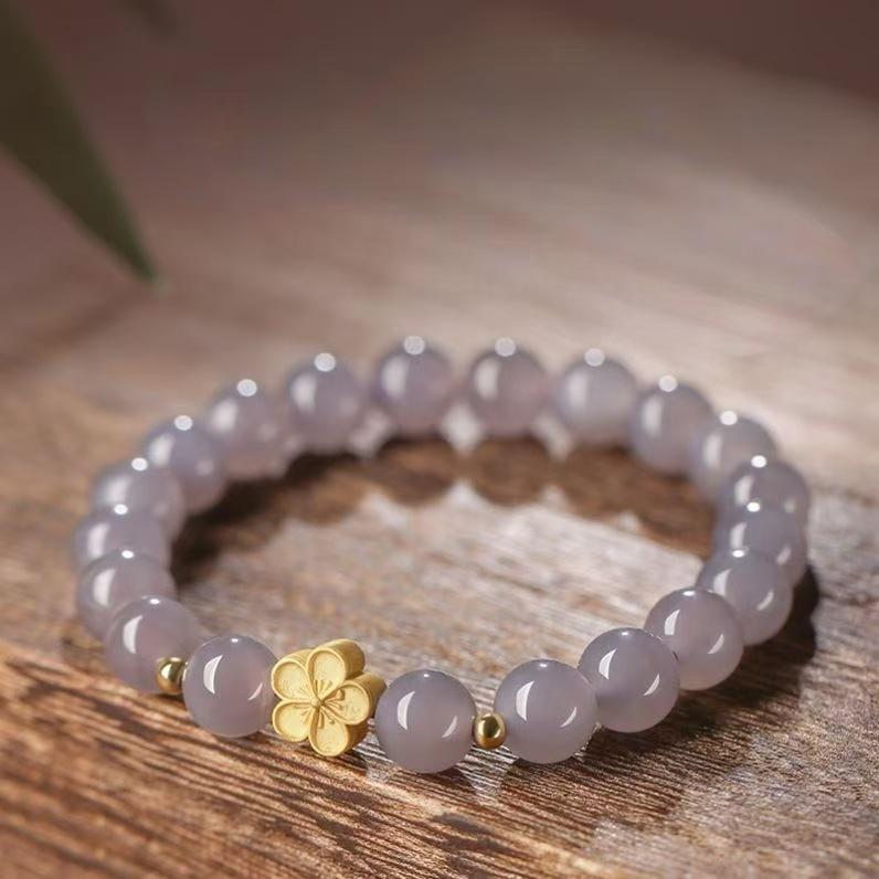 Popular Smoke Purple Lotus Bracelet with Lotus Pod Pendant, Imitation Hetian Jade, Student Style Women's Jewelry.