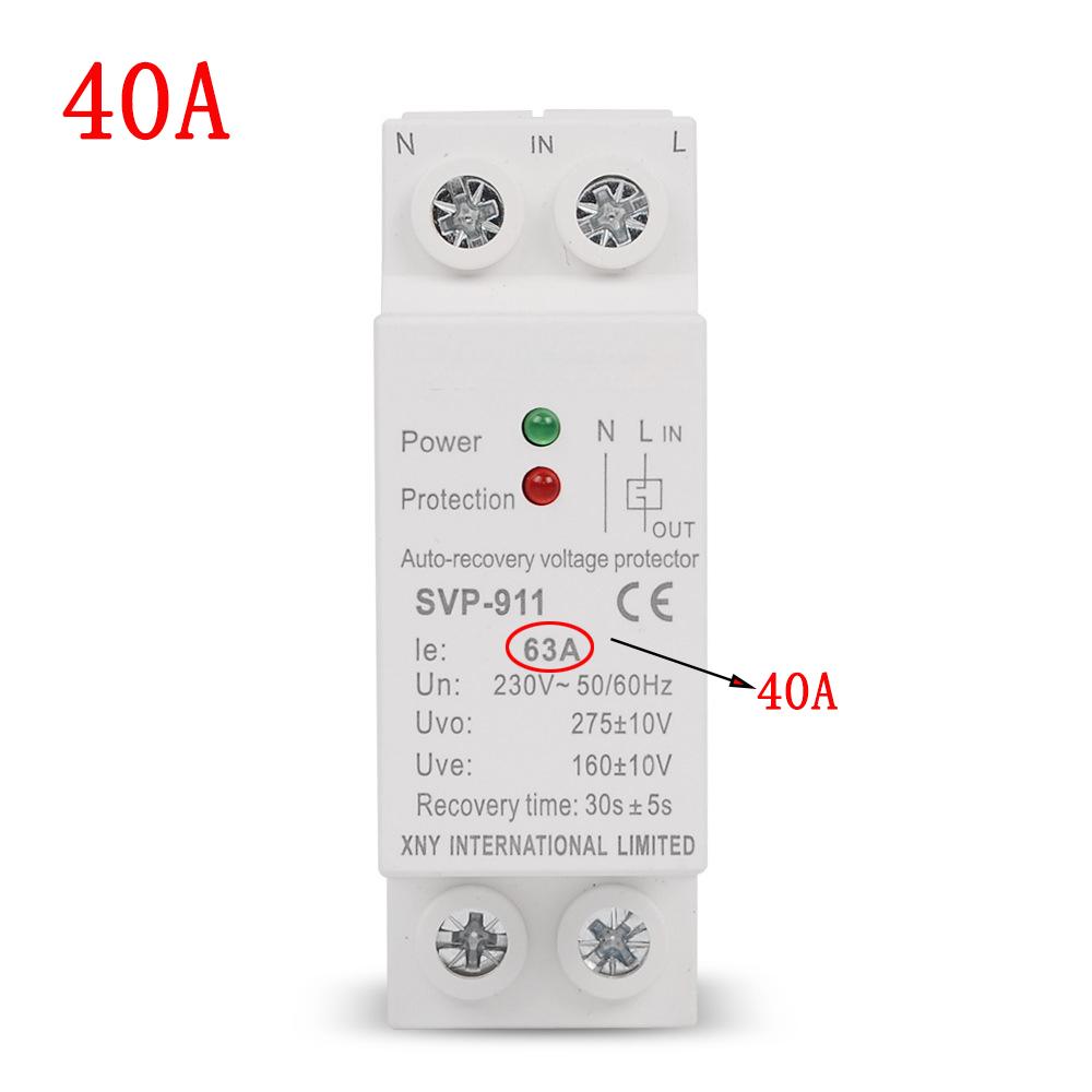 AC230V 63A MINI Size Din Rail Automatic Recovery Reconnect Over Under Voltage Relay Protective Breaker Voltage Protector Device