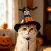 Lovely Pumpkin Theme Witch Hat For Pet Cats Soft Fabric Halloween Costume Accessory Hat Perfect For Cosplay Parties