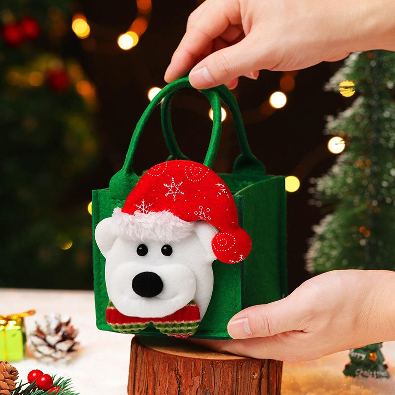 Christmas Gift Bag Felt Cloth Children Cartoon Elk Santa Snowman Candy Bag Christmas Eve Handheld Portable Small Tote Xmas Decor