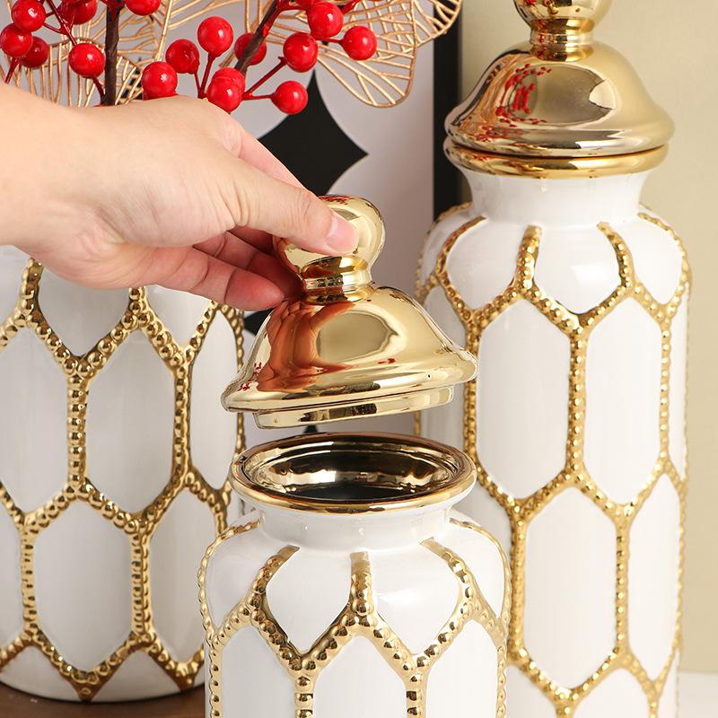 Ceramic General Jar Ornaments Vase Living Room European-style Gold Luxury Flower Arrangement Home Large Soft Decoration Crafts