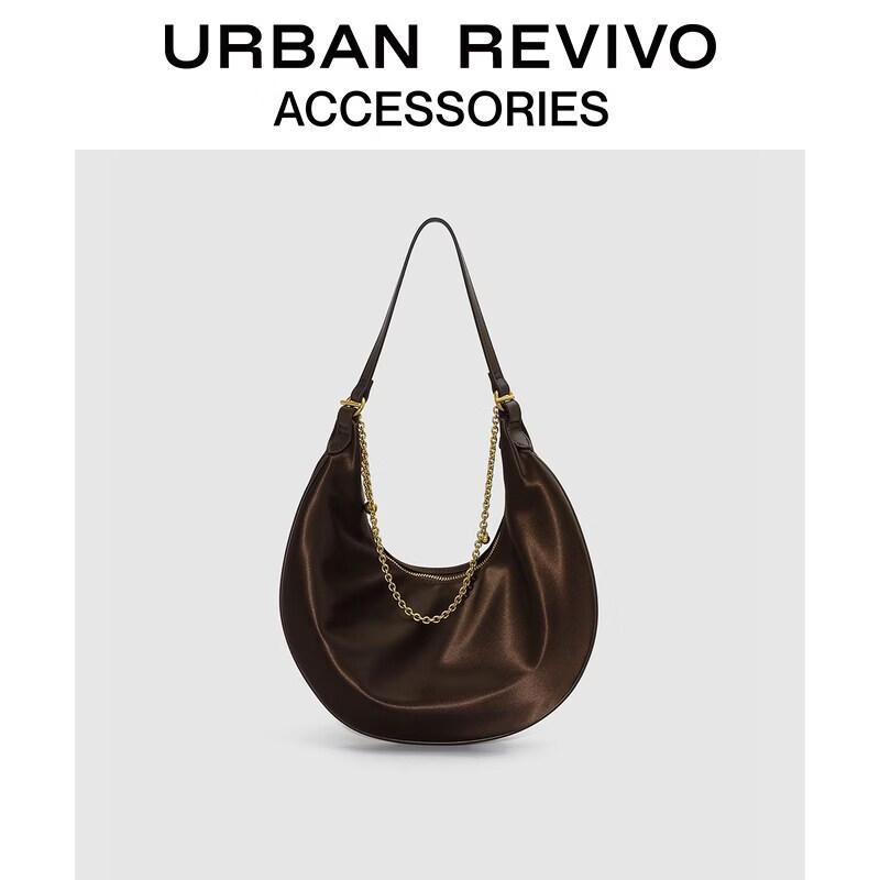 URBAN REVIVO 2026 Летняя атласная золотая цепочка Полумесяц Наплечная сумка One Size