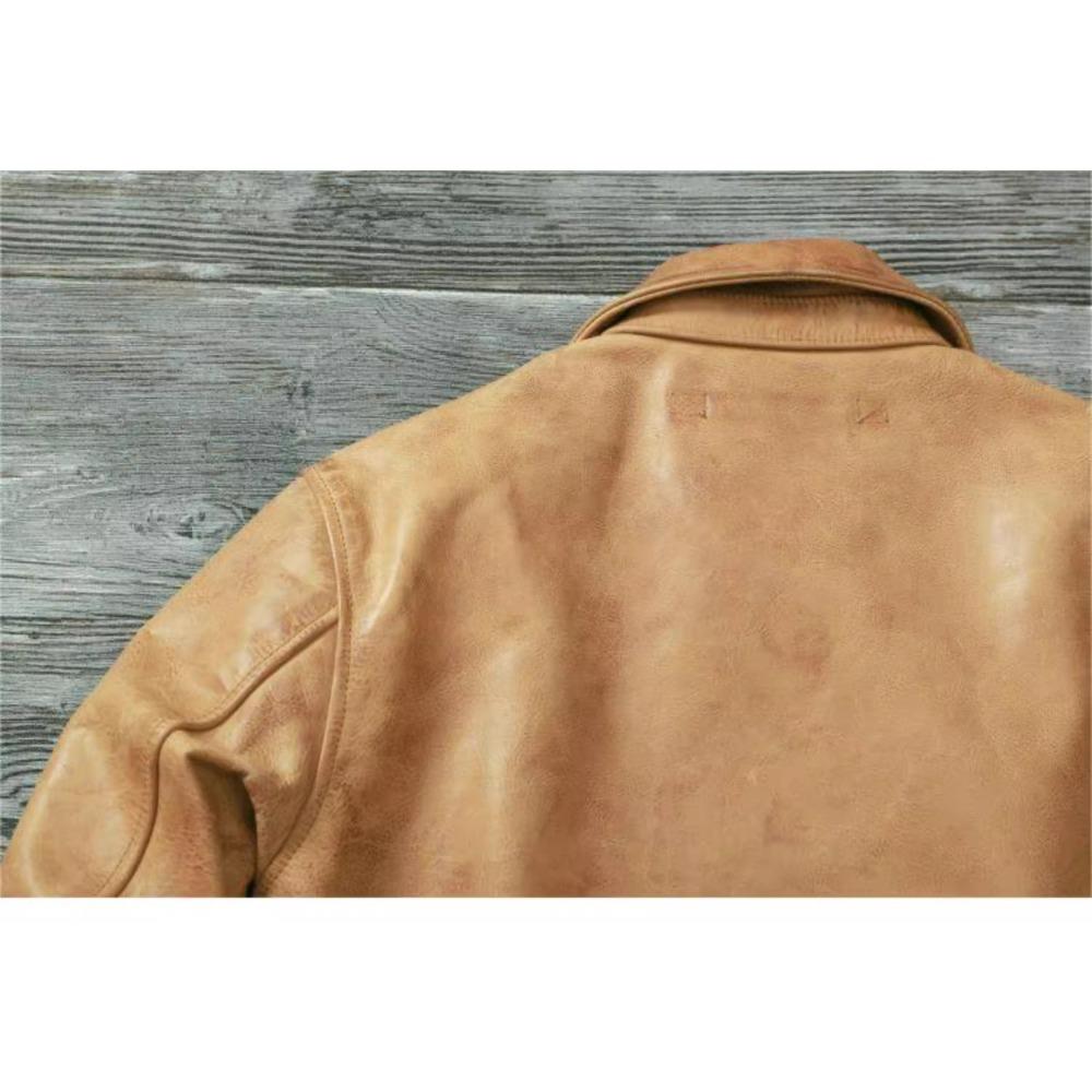 Čínská velikost Klasická letecká bunda A2 Pilotní bunda Vintage Špinavě žlutá Voskovaná hovězí kůže Bunda z pravé kůže Muži Letecké bundy Pánské kabáty