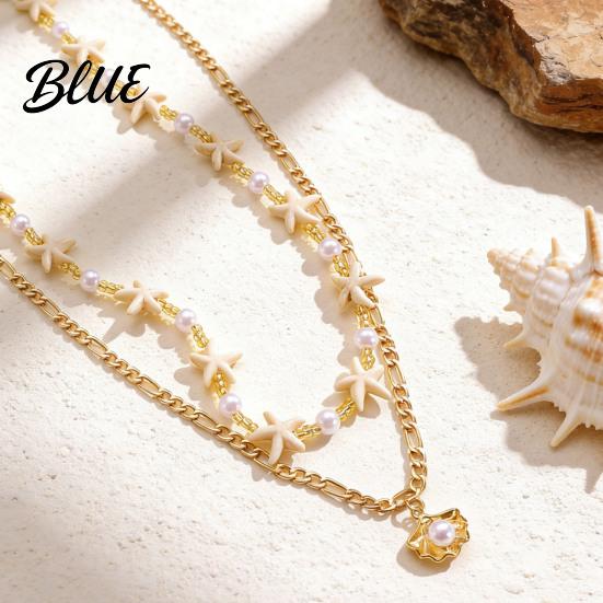 Dainty Necklace Bohemia Starfish Faux Pearl Lightweight Hypoallergenic Women Shell