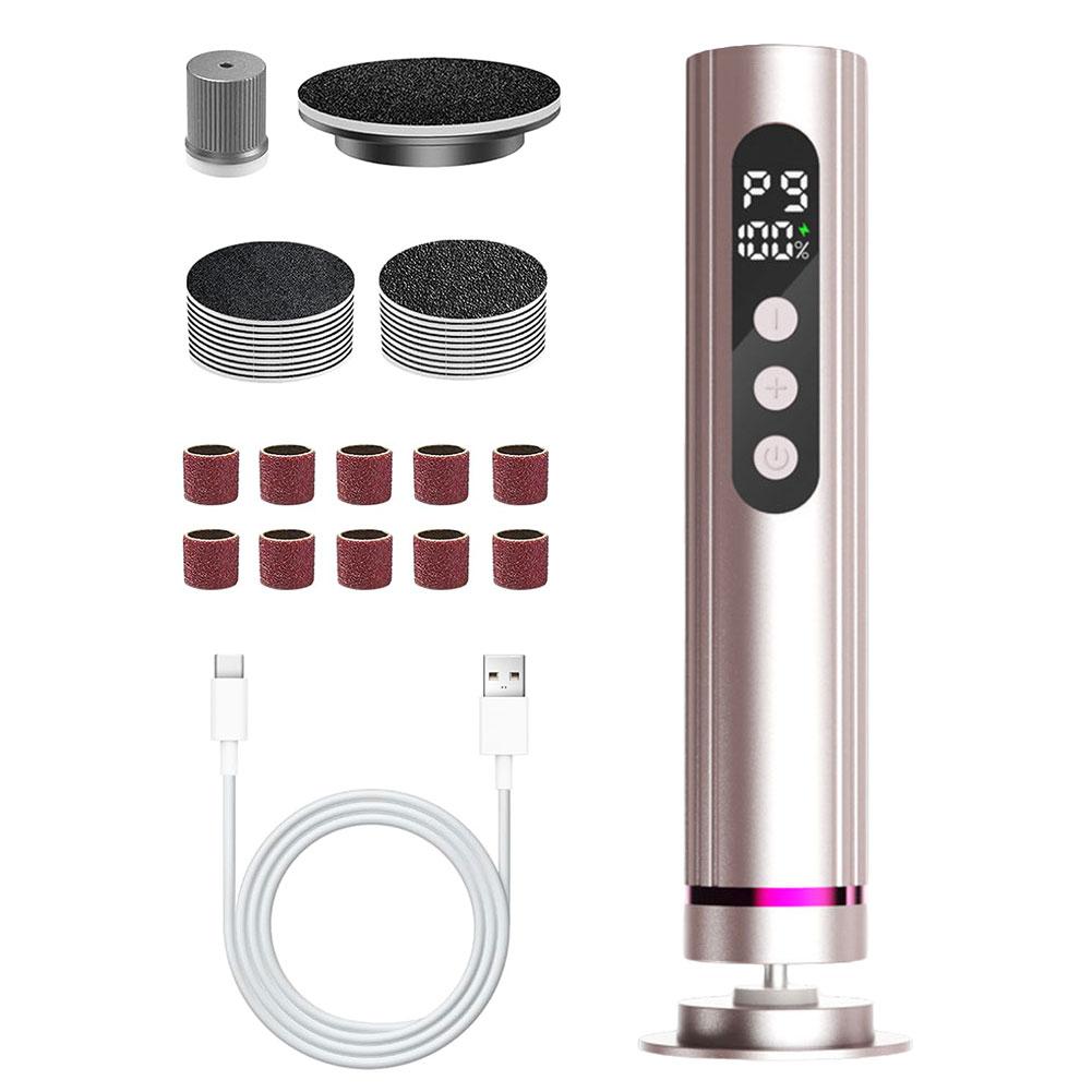 

Электрическая пилка 2-в-1 для удаления мозолей с наждачными дисками и шлифовальными головками Электрический инструмент для педикюра для домашнего использования светло-розовый