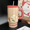 Christmas Ceramic Mug With Lid Large Capacity Household Straw Cup Creative Christmas Gift Souvenir