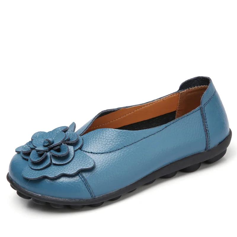 Fashion 2025Soft Genuine Leather Flat Shoes Women Flats with Flowers Ladies Shoes Women Designers Loafers Slip On Ballerina