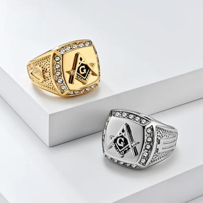 European and American Retro Hip Hop HIOHOP Freemasonry Titanium Steel Ring Ring Men's Personality Domineering Fraternity Jewelry