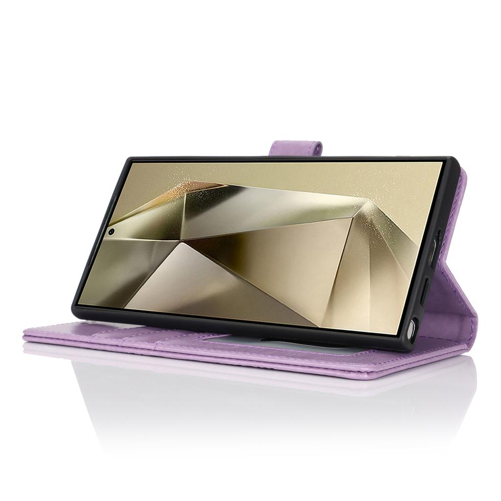 For Samsung Galaxy S24 Ultra Stand Case Textured Leather Wallet Phone Cover with Strap