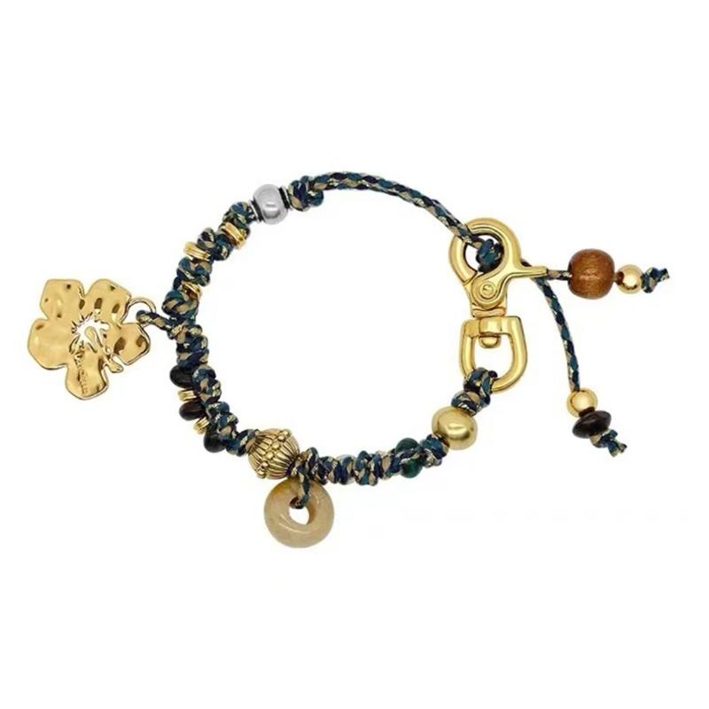 Hibiscus Beaded Keychain Bracelet Handwoven Hand Bangle Jewelry Tropical Inspired Everyday Wear Wrist Accessory