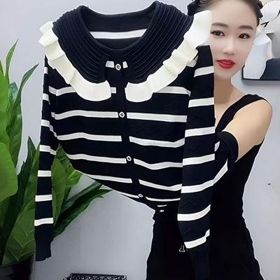 Fashionable and Youthful Striped Pullover Knitted Sweater for Women's Autumn New Style Stylish and Versatile Loose and Slimming Long-sleeved Top