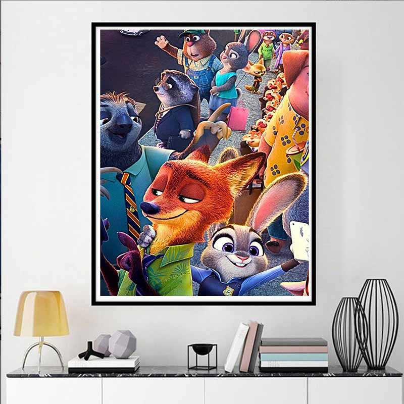 Disney Diamond Painting: Nick and Judys Famous Selfie Scene Cute DIY Rhinestone Mosaic Cross Stitch Kit Embroidery Gift for Home Decor