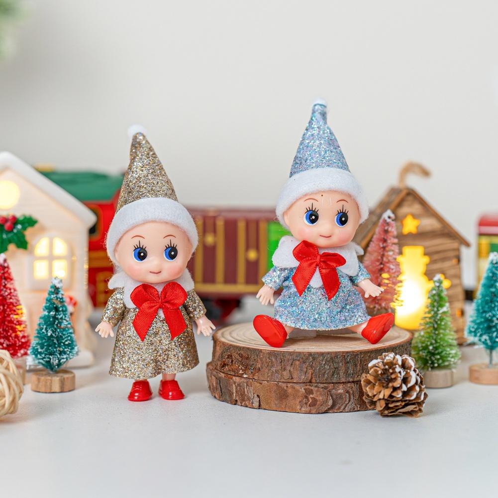 Colorful Vinyl Doll Christmas Ornament 4 Inch Baby Doll with Movable Limbs for Bookshelf and Holiday Decoration