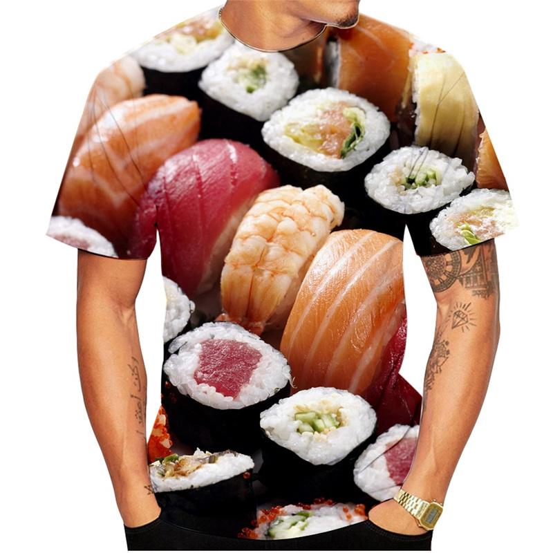 Salmon Fillet Sushi T-Shirts Funny Food Graphic 3D Print Men's Casual Short Sleeve T-shirts - Soft Medium Stretch Fabric Summer Relaxed Fit Clothing