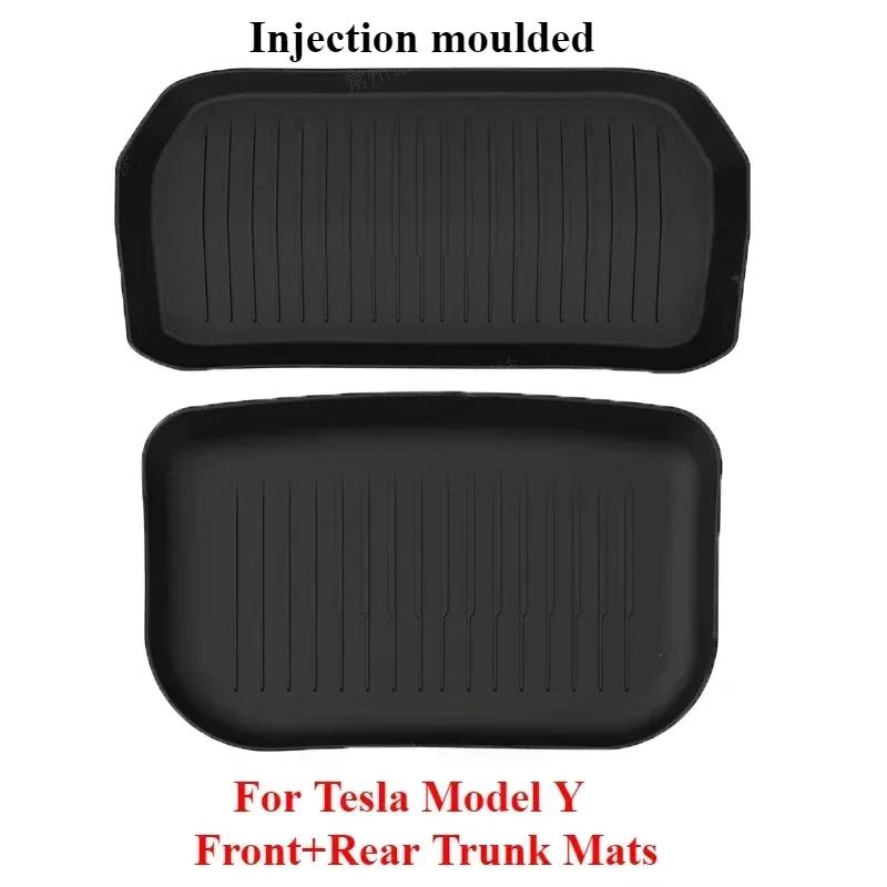 For Tesla Model Y 2021-2024 TPE Upgrade Front Storage Box Pads Car Rear Trunk Waterproof Protector Liner Trunk Tray Floor Mat