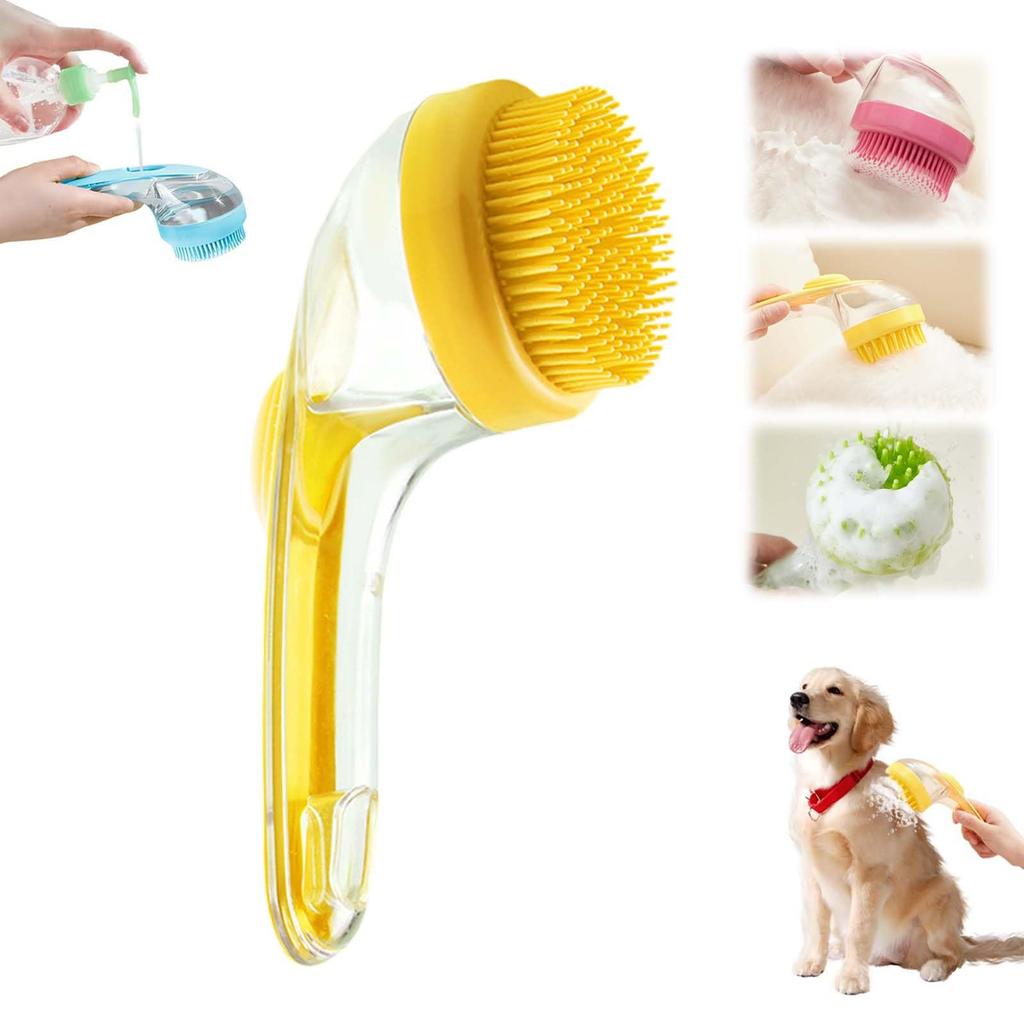 Spazzola da Bagno per Animali Domestici, Spazzola da Bagno 2 in 1 per Cani con Dispenser Integrato per Shampoo, Spazzola per Lavaggio Animali Domestici per Bagno Cane, Spazzola Massaggiante perToelettatura Cani a Pelo Lungo Corto