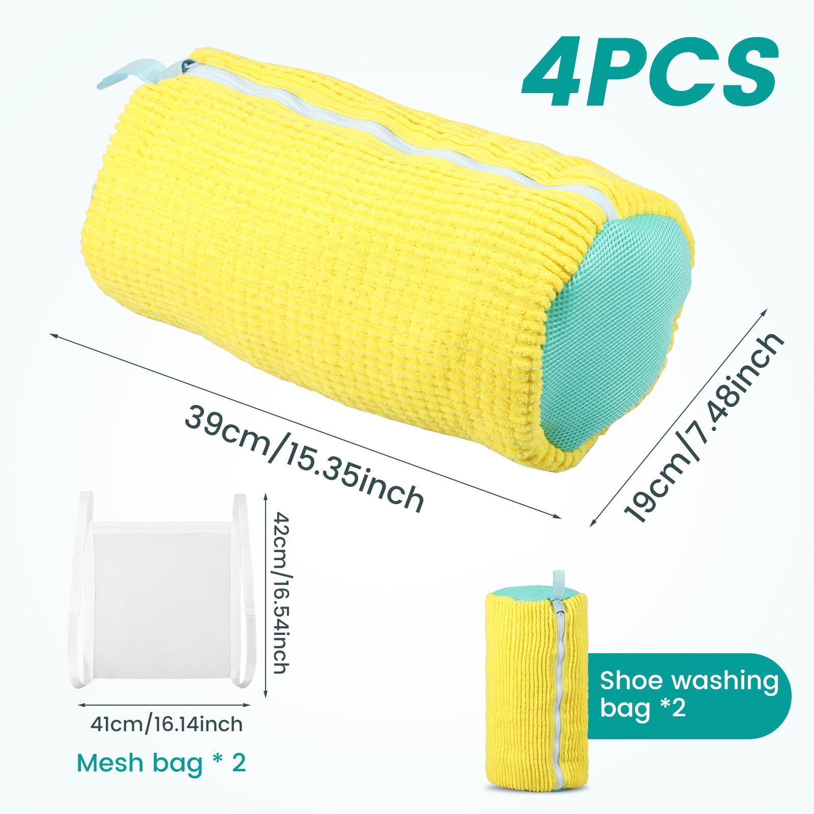 4PCS Shoes Laundry Bags Closure Soft Shoes Cleaning Bags Reusable Shoes Washing Bags With Long Fluff for Washing Machine Zipper