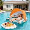 Headrest Pool Floats With Canopy Swimming Pool Float With Ergonomic For Adults Inflatable Beach Floating Chair For Summer Beach