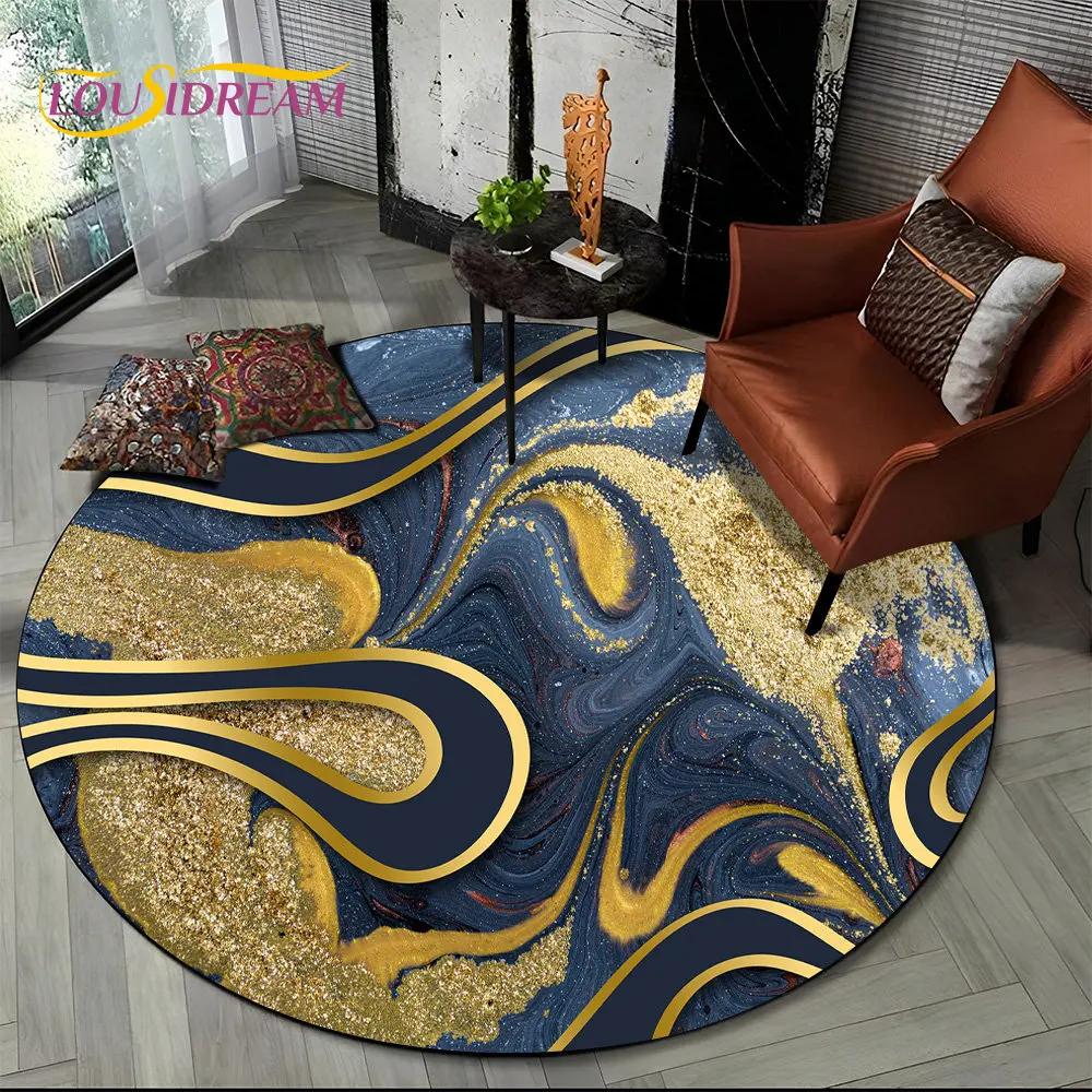 HD Colour Gold Nordic Marble Splendid Round Area Rug,Carpet for Living Room Bedroom Sofa Playroom Decor,kids Non Slip Floor Mat