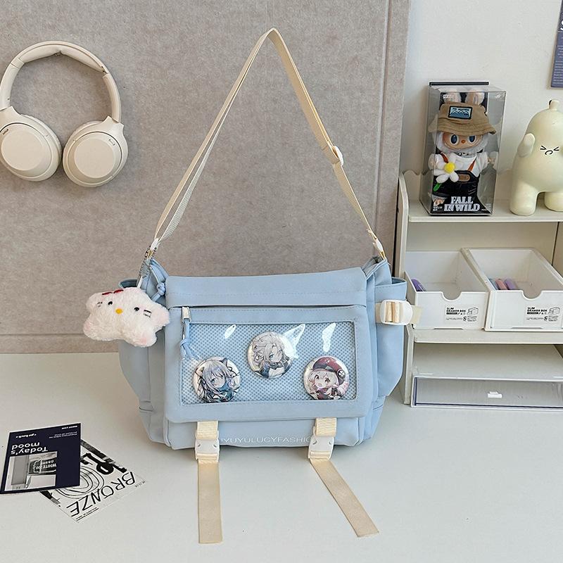 School bag, college style, versatile, simple and large-capacity class, mail carrier bag, student transparent one-shoulder casual oblique span bag