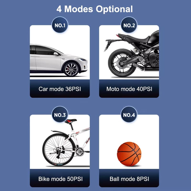 New Digital Air Pump with LED Light Outdoor Wireless Tire Inflator Air Compressor Portable Tire Pressure Gauge  LCD Display 150PSI 120W