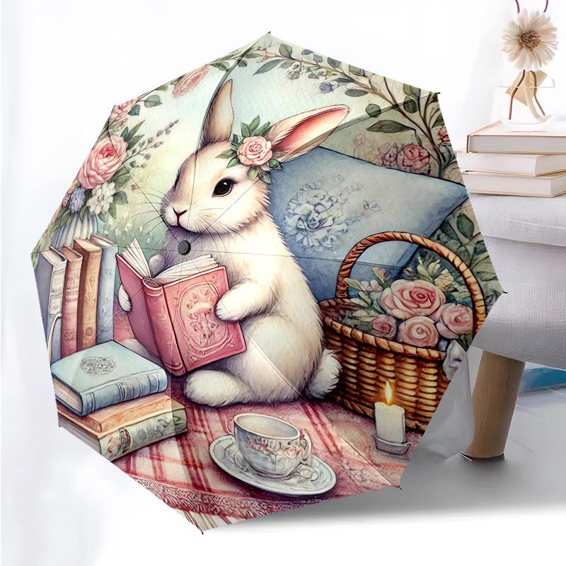 Animals Reading Themed Folding Umbrella Fashion Auto-Open 8 Iron Ribs Plastic Handle Foldable Sunshade Perfect Christmas Gifts