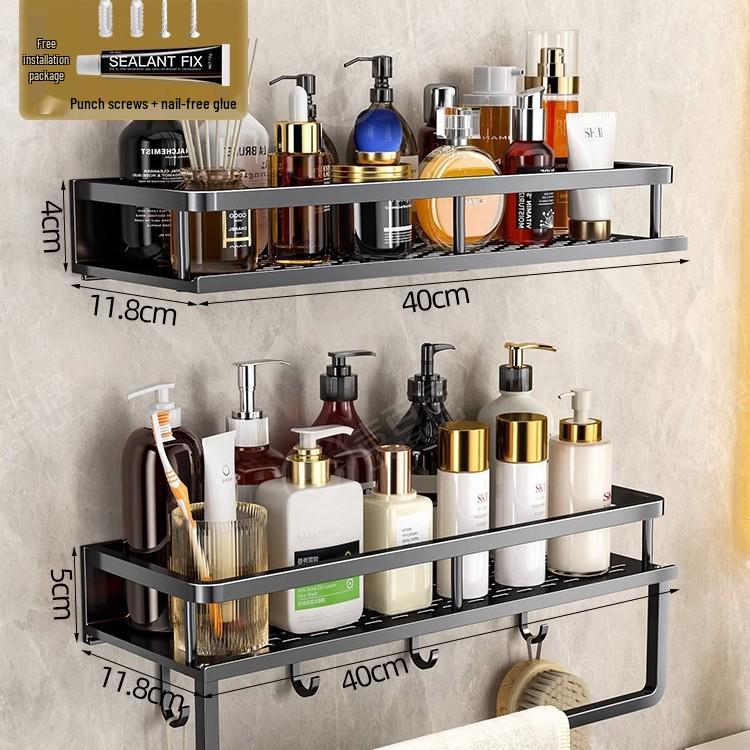 Luxury Wall-Mounted Bathroom Shelf with No-Punch Storage Rods