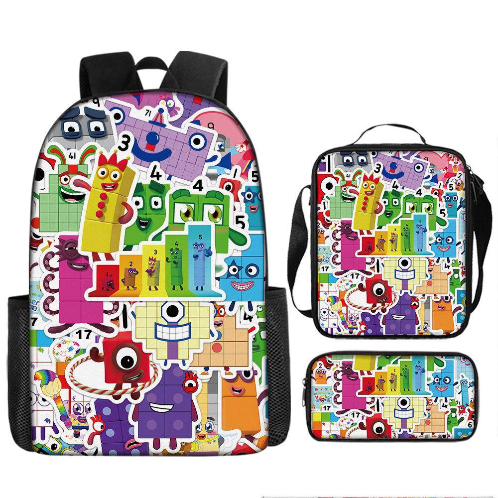 Digital Building Block Backpack Numberblocks Student Schoolbag Cartoon Backpack Satchel Pencil Case Three-Piece Set