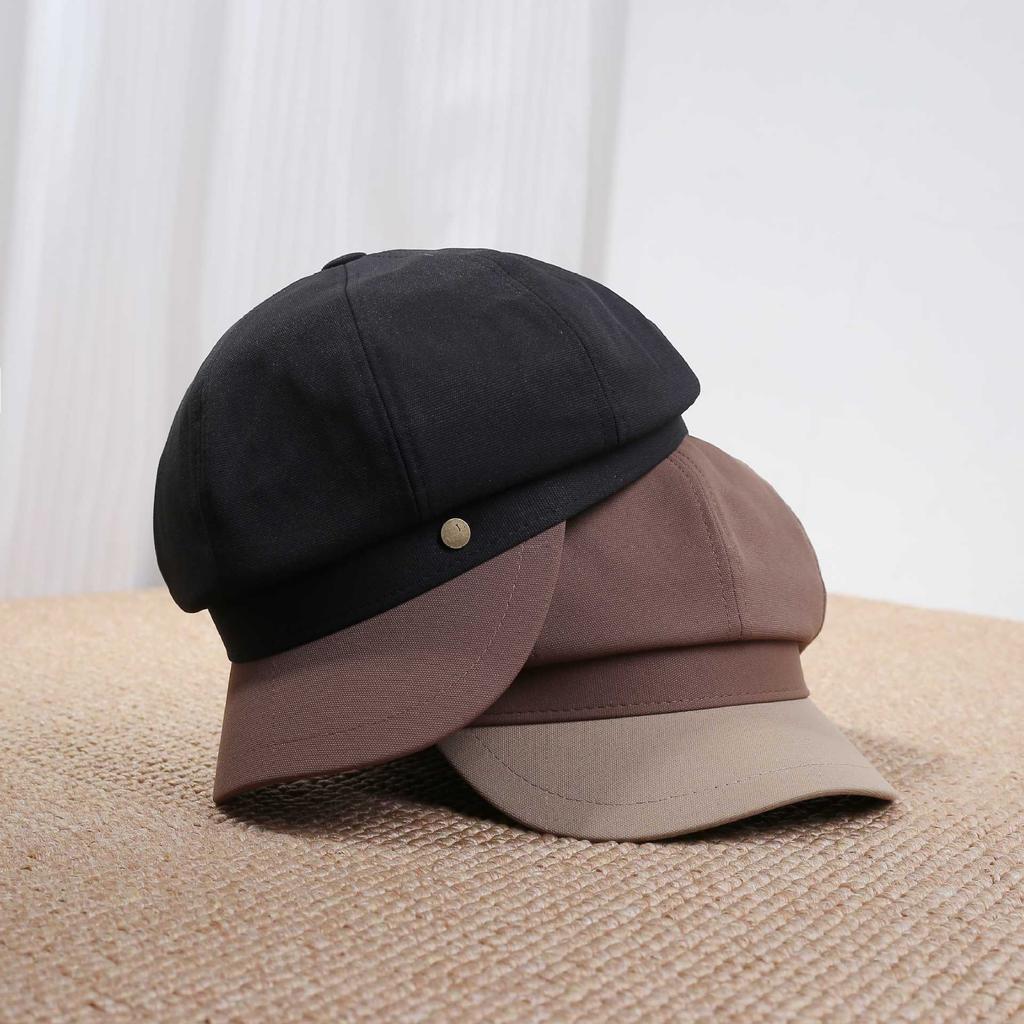 Octagonal hat women's autumn and winter fashion metal buckle newsboy hat temperament versatile high quality retro bud painter hat
