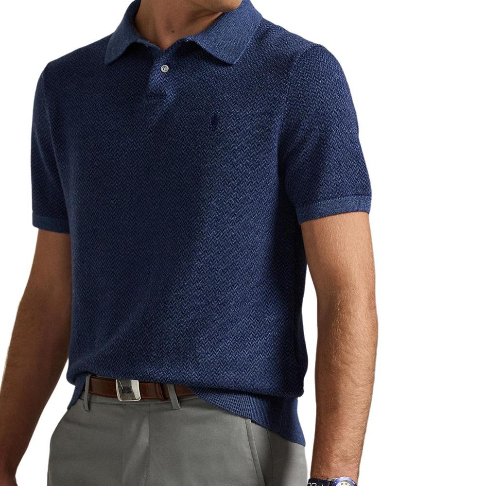 Polo Ralph Lauren FW24 Logo Embroidered Ribbed Short Sleeve Knit Top Men Tops Deep-Blue MNPGSWE1CM20023-400