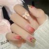 Medium-Length Detachable Nail Tips, Super Sparkly with Green Flower, Cute Student Style, Wearable with Nail Drill, In Stock